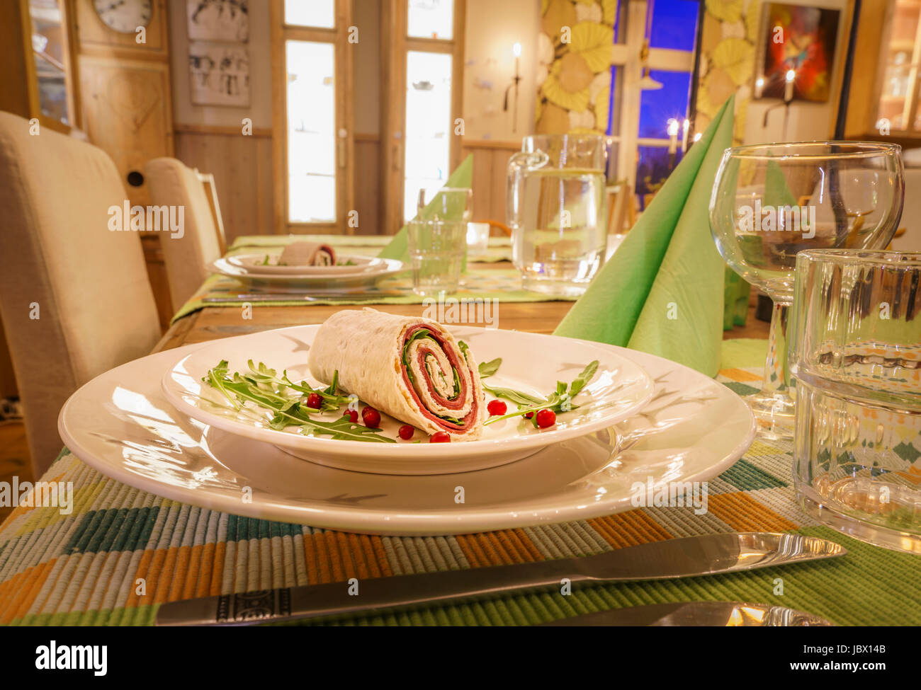 La nourriture servie au Guesthouse, Laponie, Laponie suédoise, for Kangos Banque D'Images