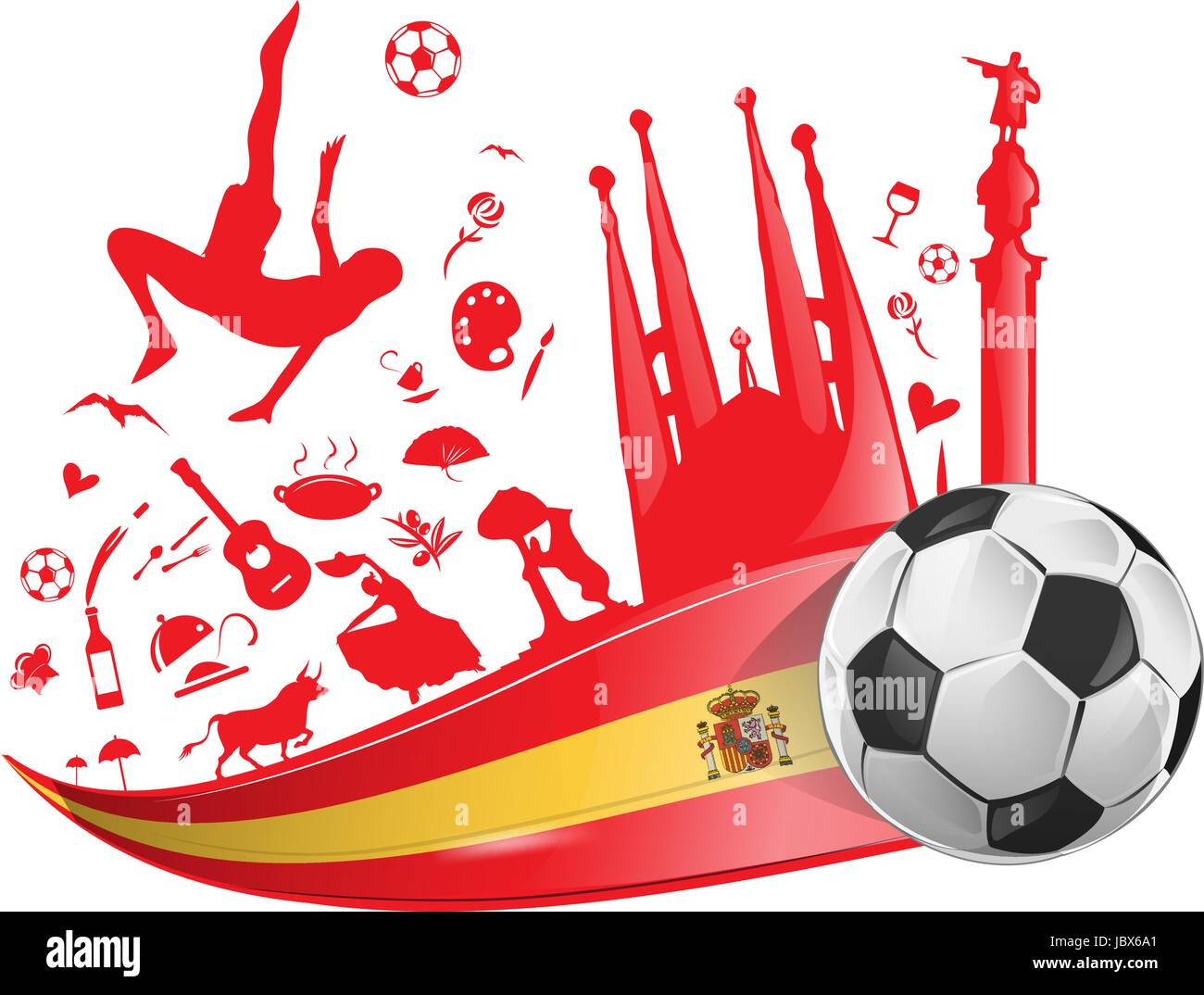 Drapeau espagne avec ballon de soccer Illustration de Vecteur