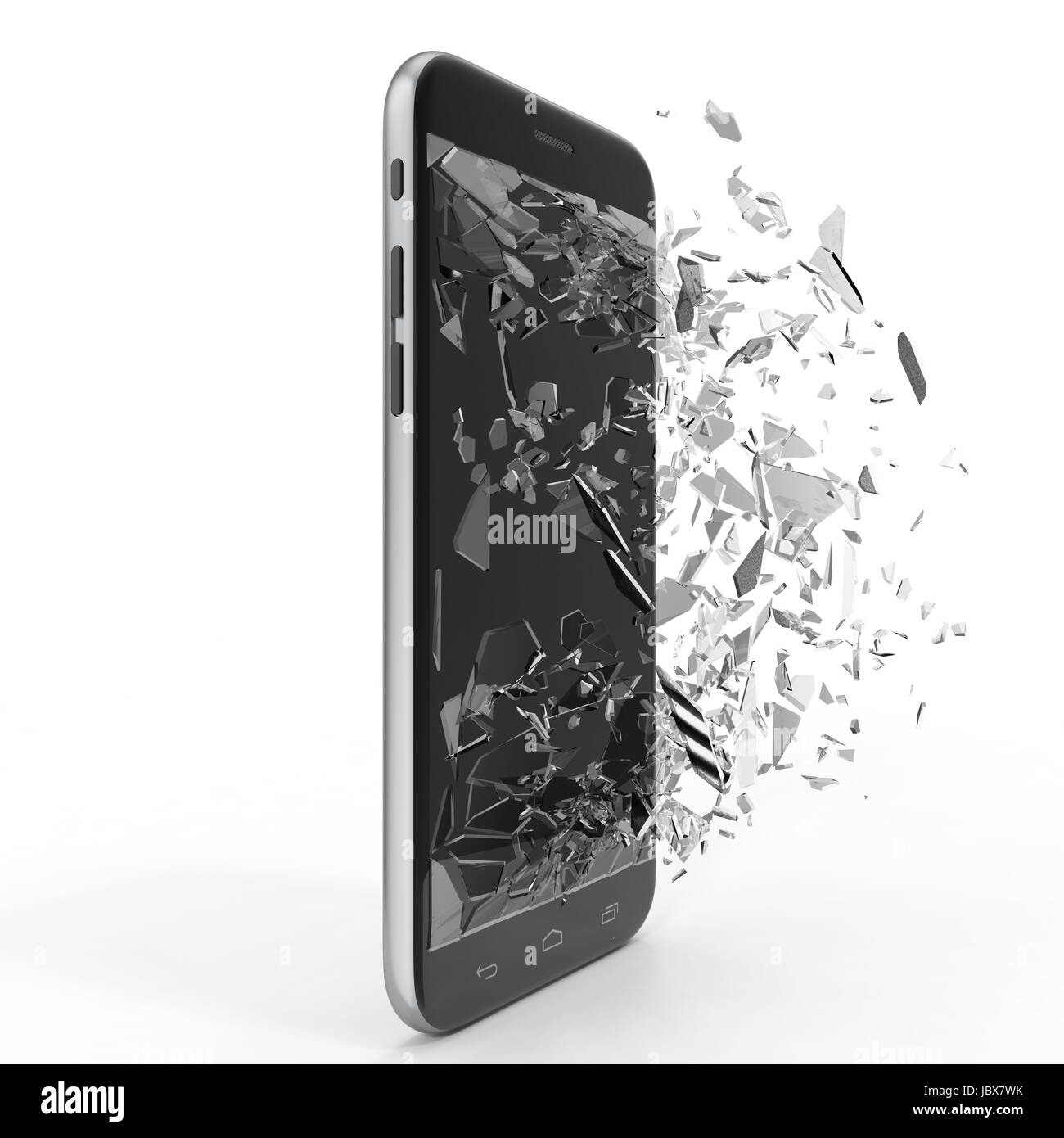 Téléphone avec écran cassé isolé sur fond blanc pour votre projet de design. Le Rendu 3D Photo