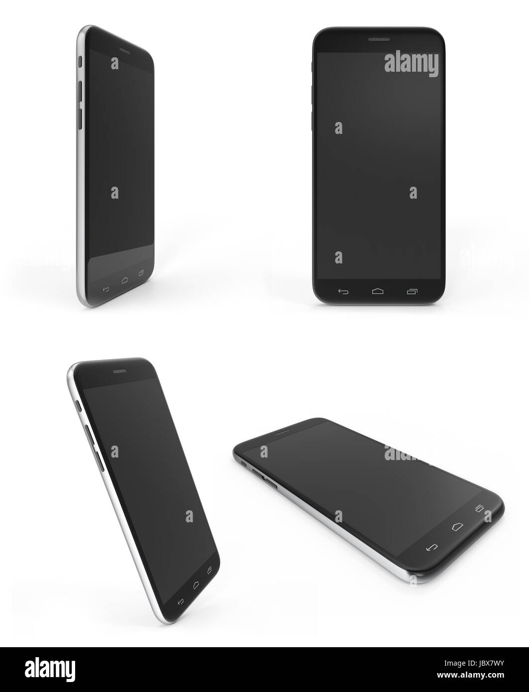 Concept de téléphones modernes avec des écrans vides, des modèles réalistes mobile noir sur fond blanc. Le Rendu 3D Banque D'Images