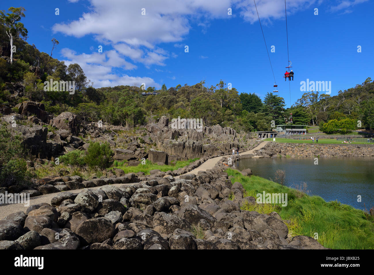 Au-dessus du premier télésiège Basin sur la South Esk River dans le Gorge Cataract à Launceston, Tasmanie, Australie Banque D'Images