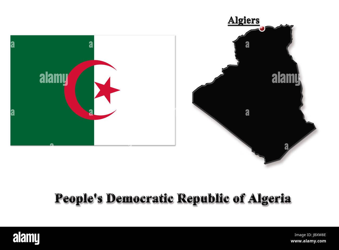 Carte de l'Algérie, dans les couleurs de son drapeau isolated on white Banque D'Images