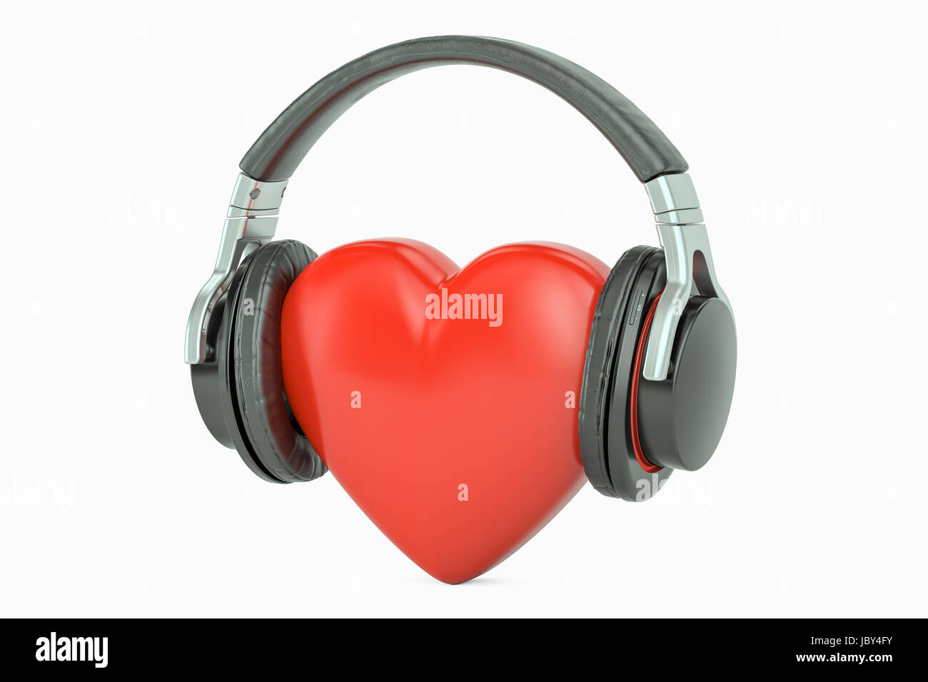 Coeur rouge avec casque, musique favorite concept. Le rendu 3D isolé sur fond blanc Banque D'Images