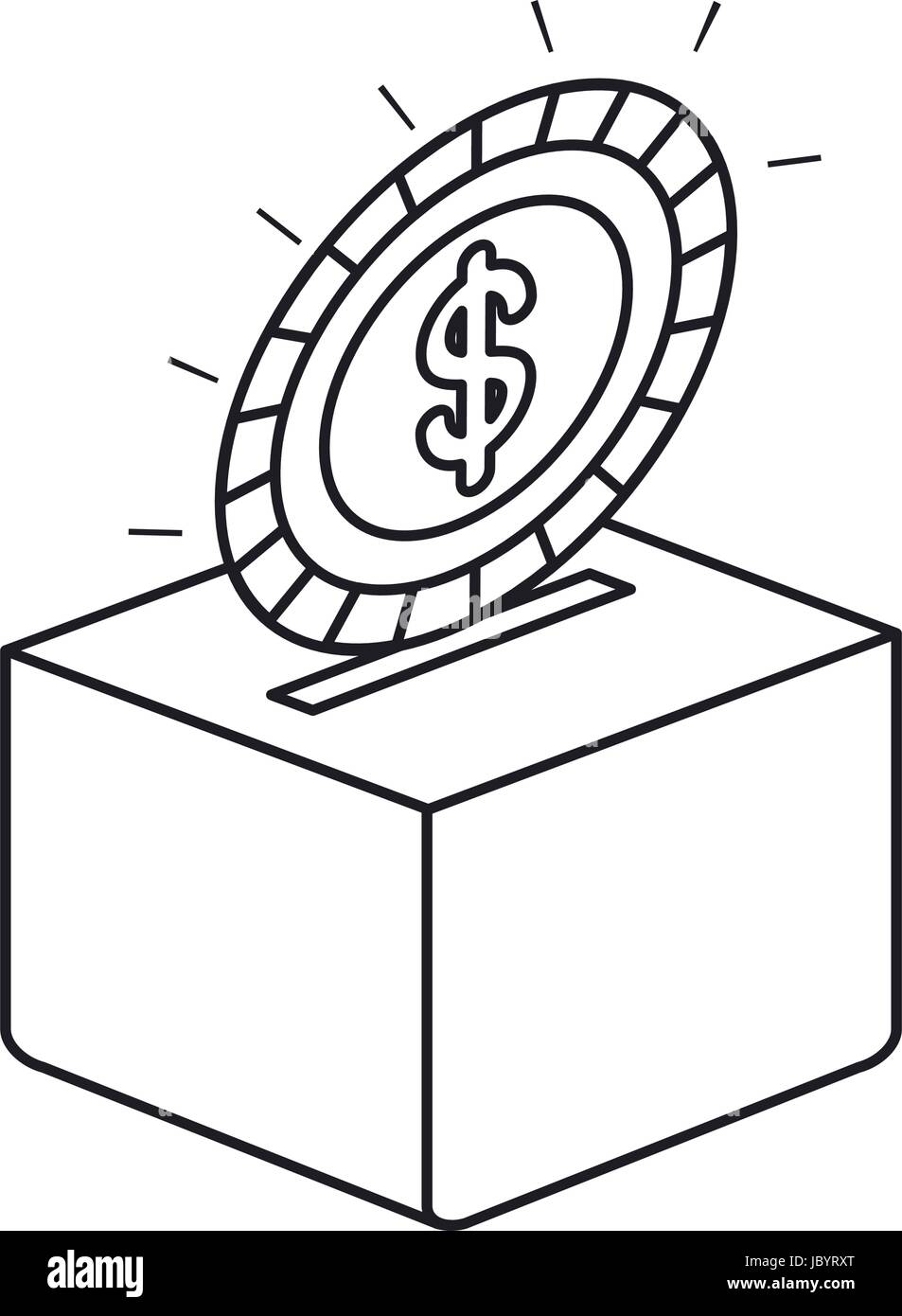 Coin télévision silhouette avec symbole dollar du dépôt dans une boîte en carton Illustration de Vecteur