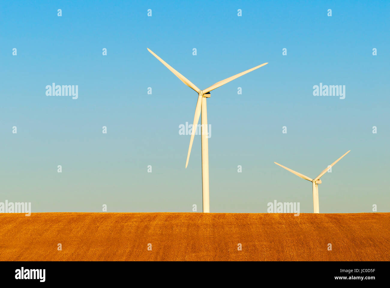 Les éoliennes dans les champs labourés Banque D'Images