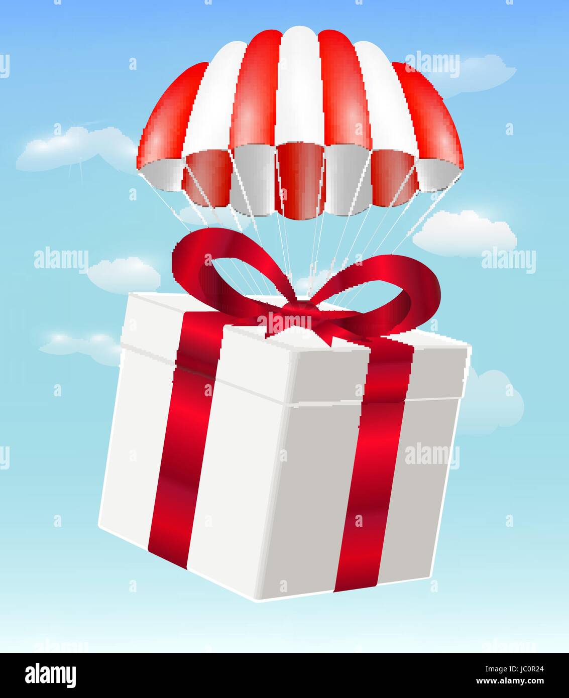 Boîte-cadeau avec parachute sur fond de ciel Illustration de Vecteur