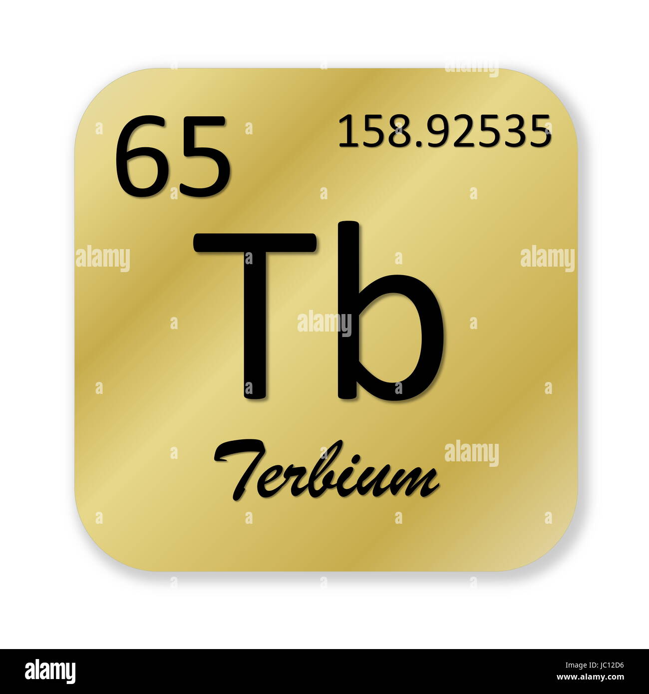 Le terbium noir dans l'élément de forme carré doré isolé en fond blanc Banque D'Images