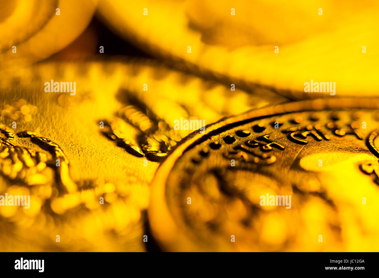 Close-up Indian Hindu Festival Personne n'Shubh-Labh Gold-Coin Deepawali Banque D'Images