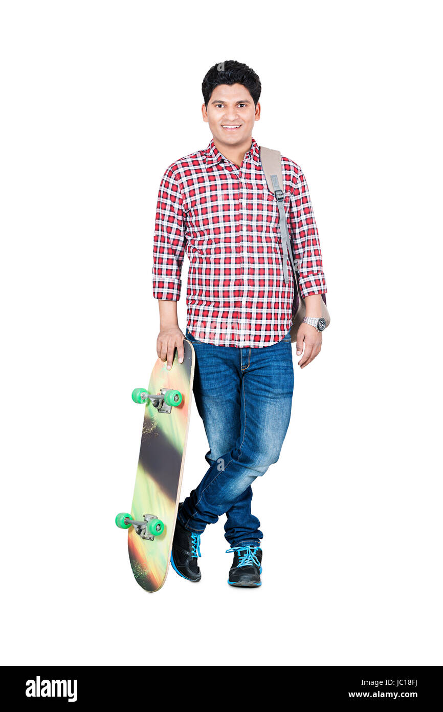 College student boy holding skateboard Banque D'Images