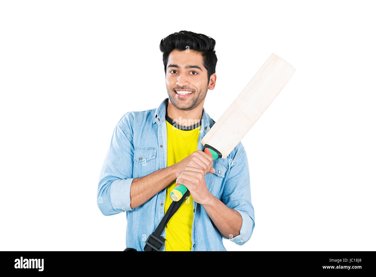 College student boy joueur de cricket bat sports Banque D'Images