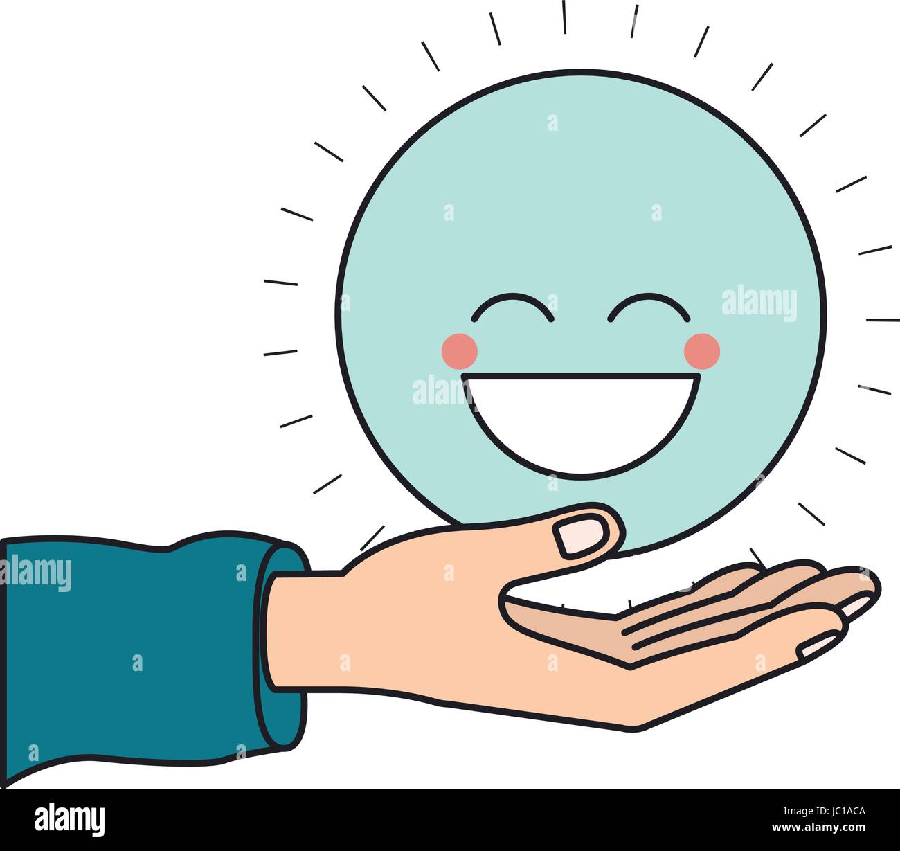 La silhouette coloré donnant un palm blue happy face smiling Illustration de Vecteur