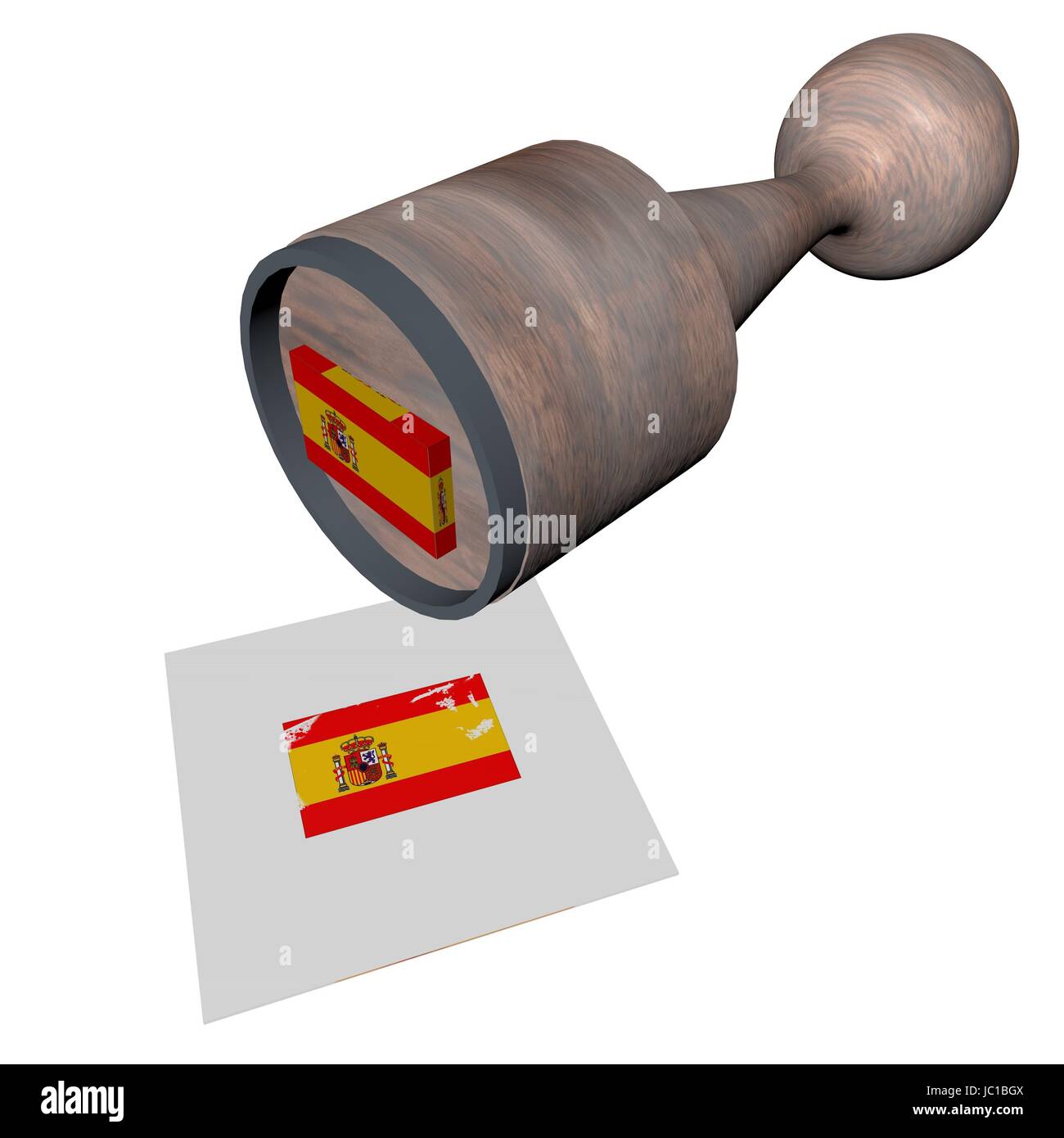 Timbre en bois avec drapeau espagnol, le rendu 3D Banque D'Images