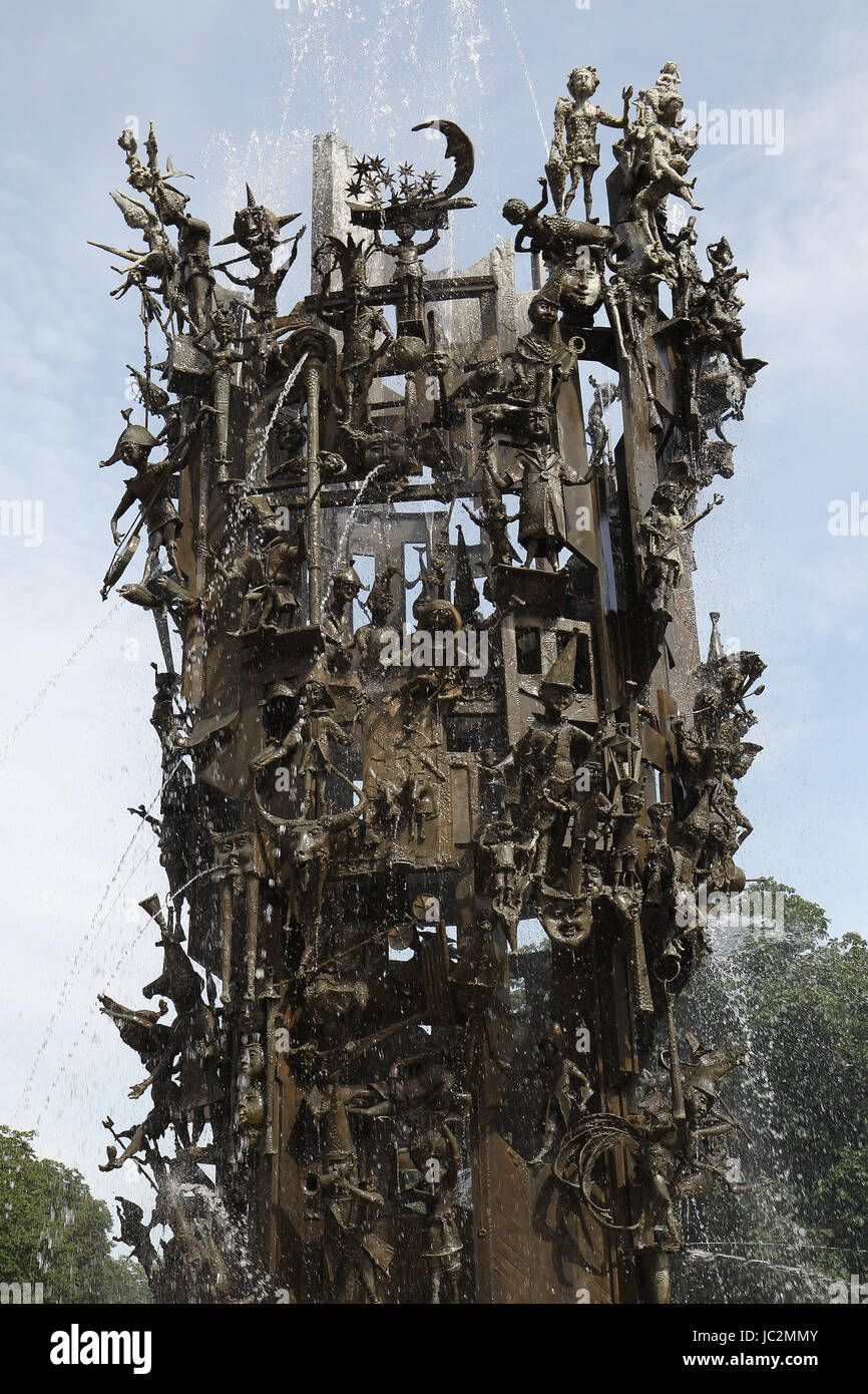 La fontaine de carnaval à Mainz, Allemagne Le Schillerplatz. Banque D'Images