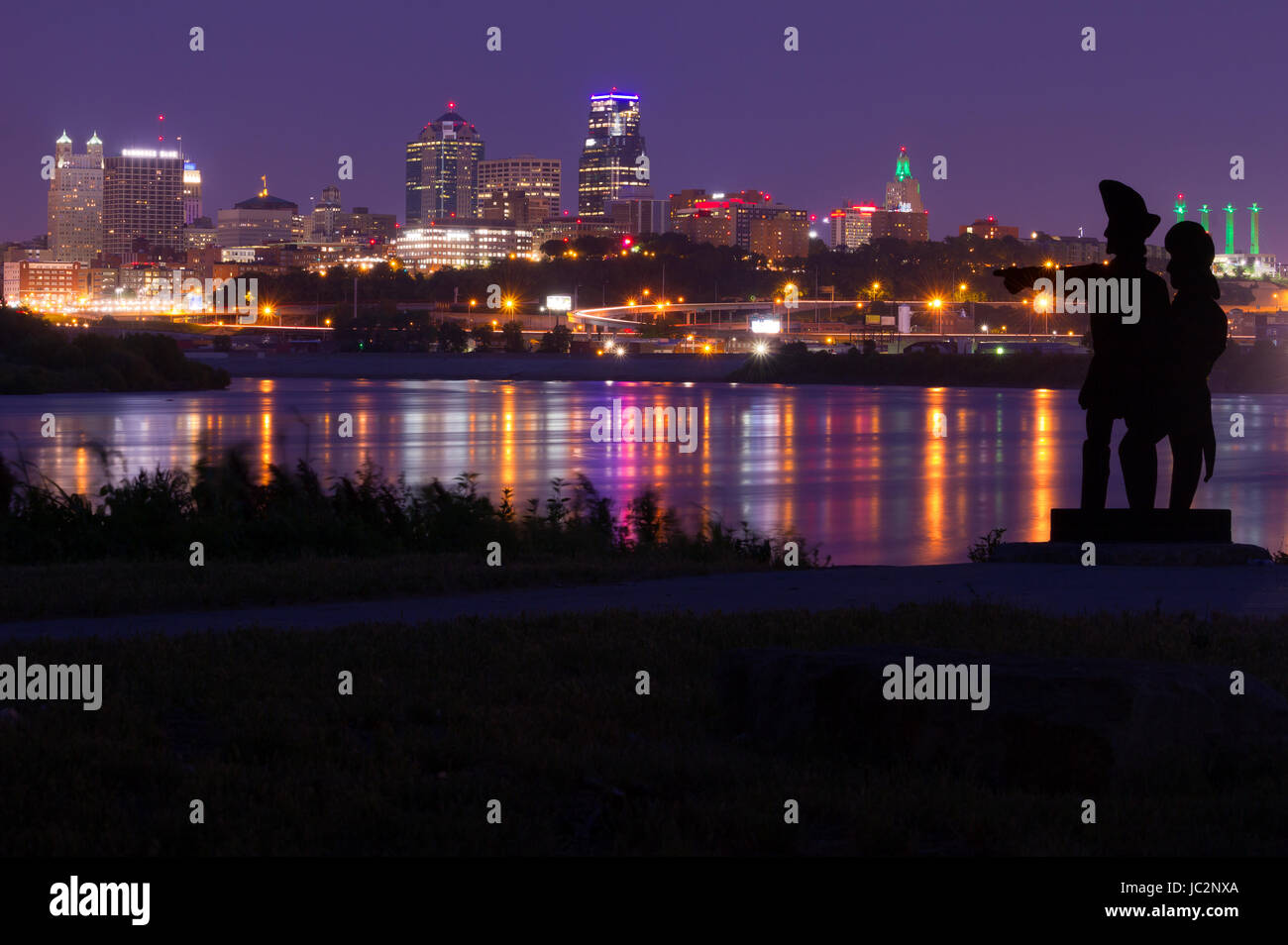 Kansas City, Missouri skyline prises de Kaw Point Park où l'expédition Lewis et Clark est arrivé le 26 juin 1804. Tous les Copyright et marques dépo se Banque D'Images