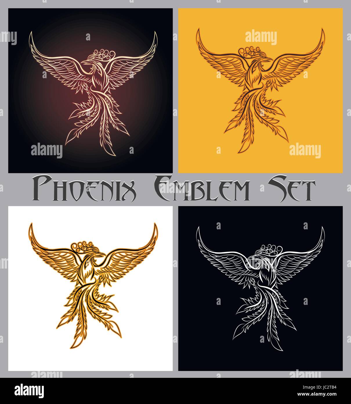 Ensemble de phoenix bird emblème. Éléments de conception pour des tirages, badges, Étiquettes et autocollants. Vector illustration. Illustration de Vecteur