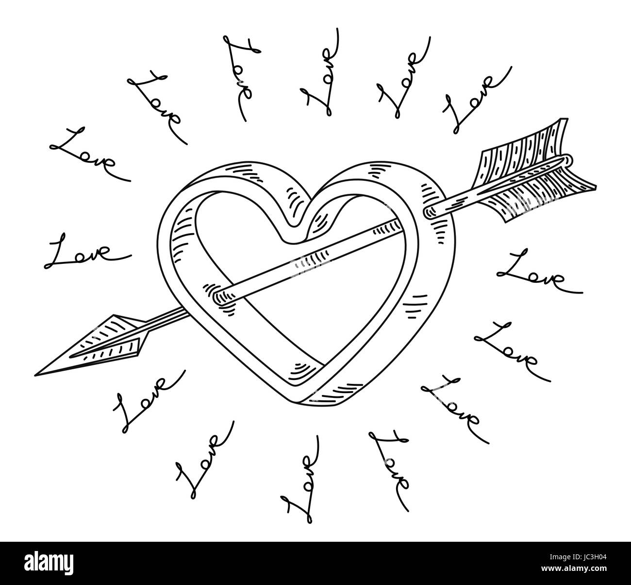 Coeur avec flèche amour image contour Illustration de Vecteur