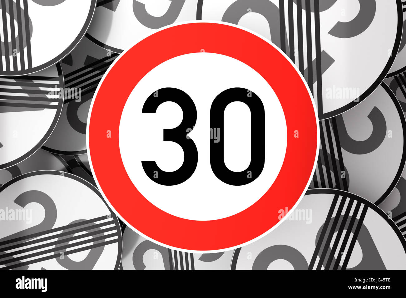 Illustration 3d'atteindre le 30e anniversaire de l'illustre avec panneaux de circulation Banque D'Images