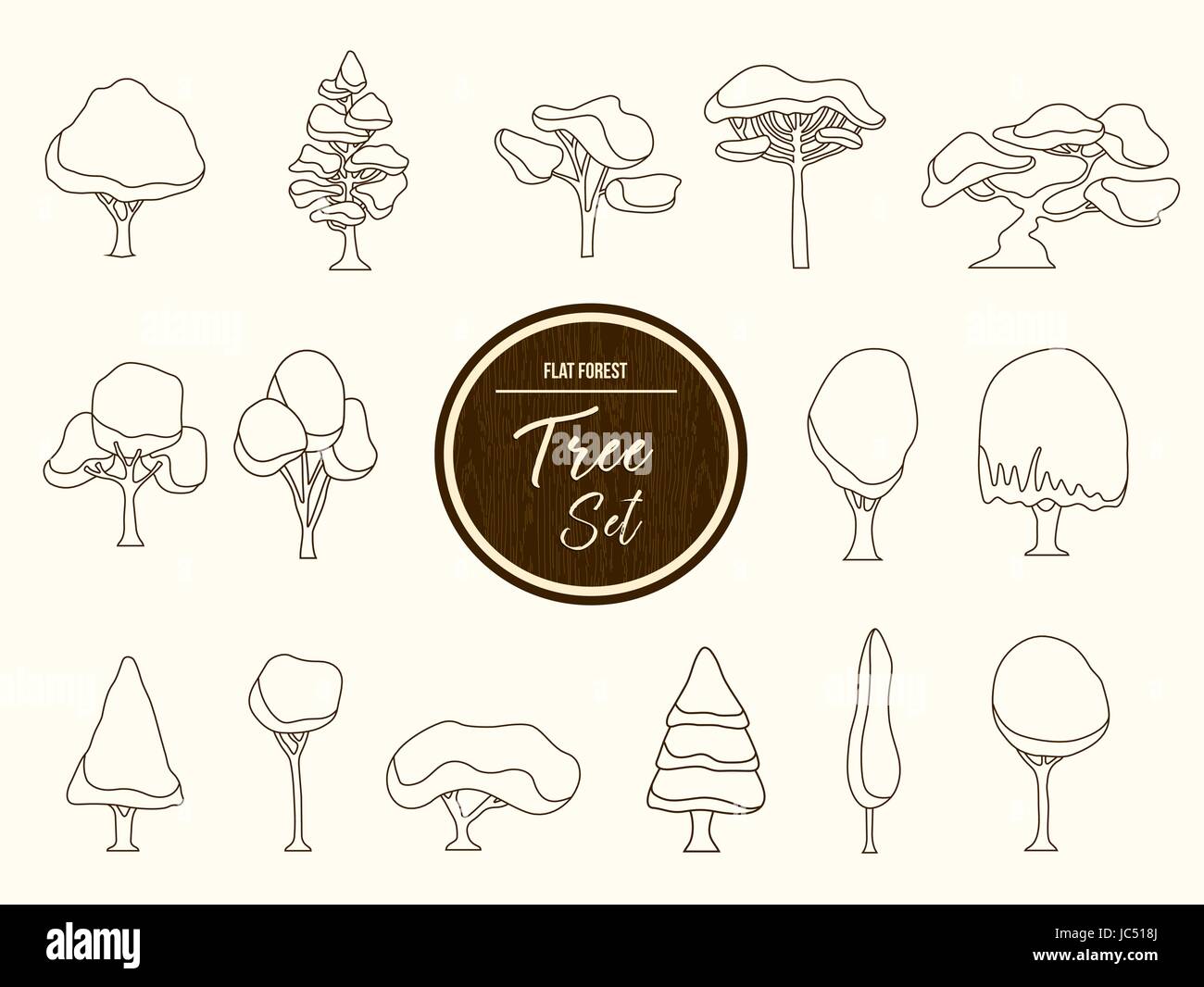 Ensemble d'arbres forestiers à la main, collection de modèles pour décrire un livre à colorier ou de décoration. Vecteur EPS10. Illustration de Vecteur