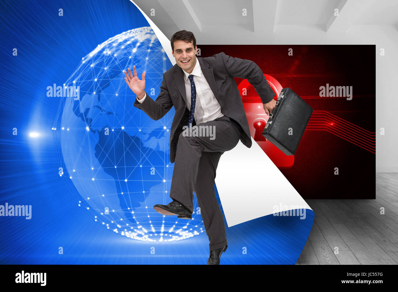 Composite image of attractive businessman dans un hury Banque D'Images