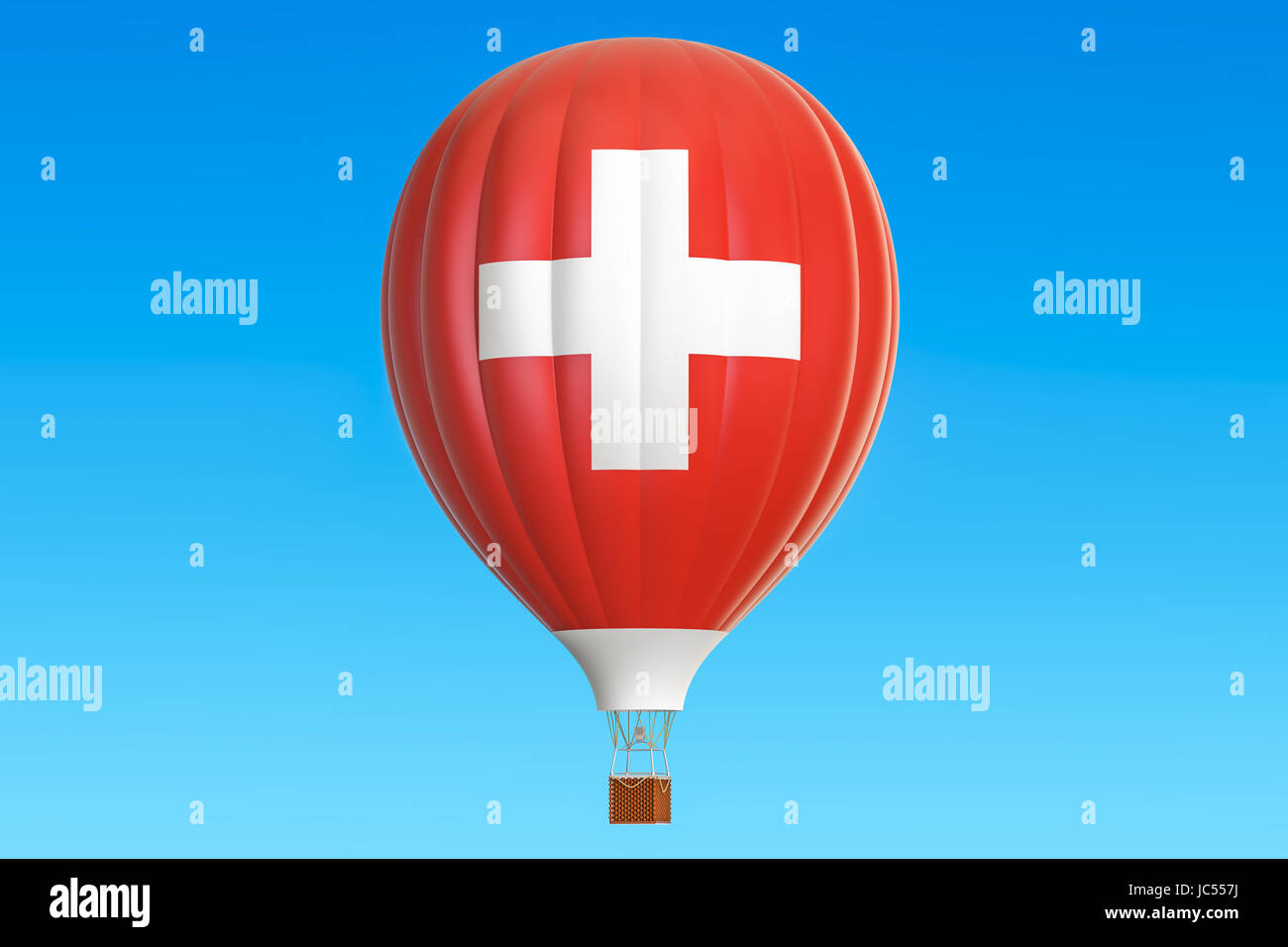Hot Air Balloon avec drapeau suisse, 3D Rendering Banque D'Images