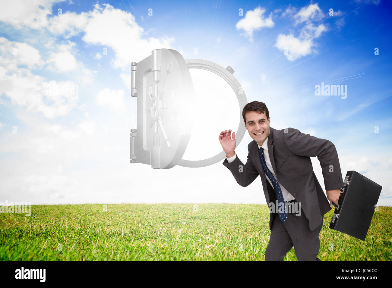 Composite image of attractive businessman dans un hury Banque D'Images