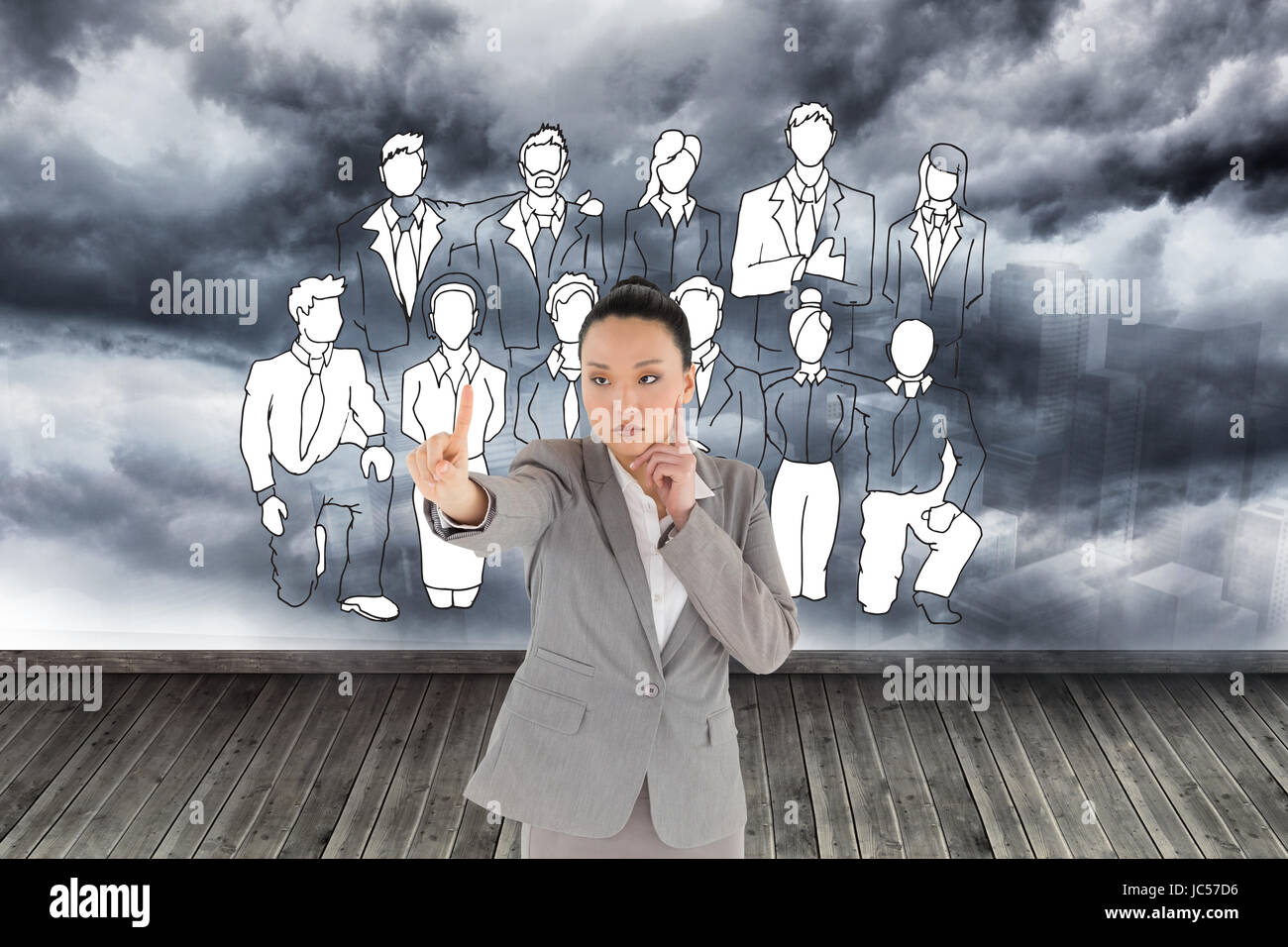 Composite image of businesswoman pointing Banque D'Images