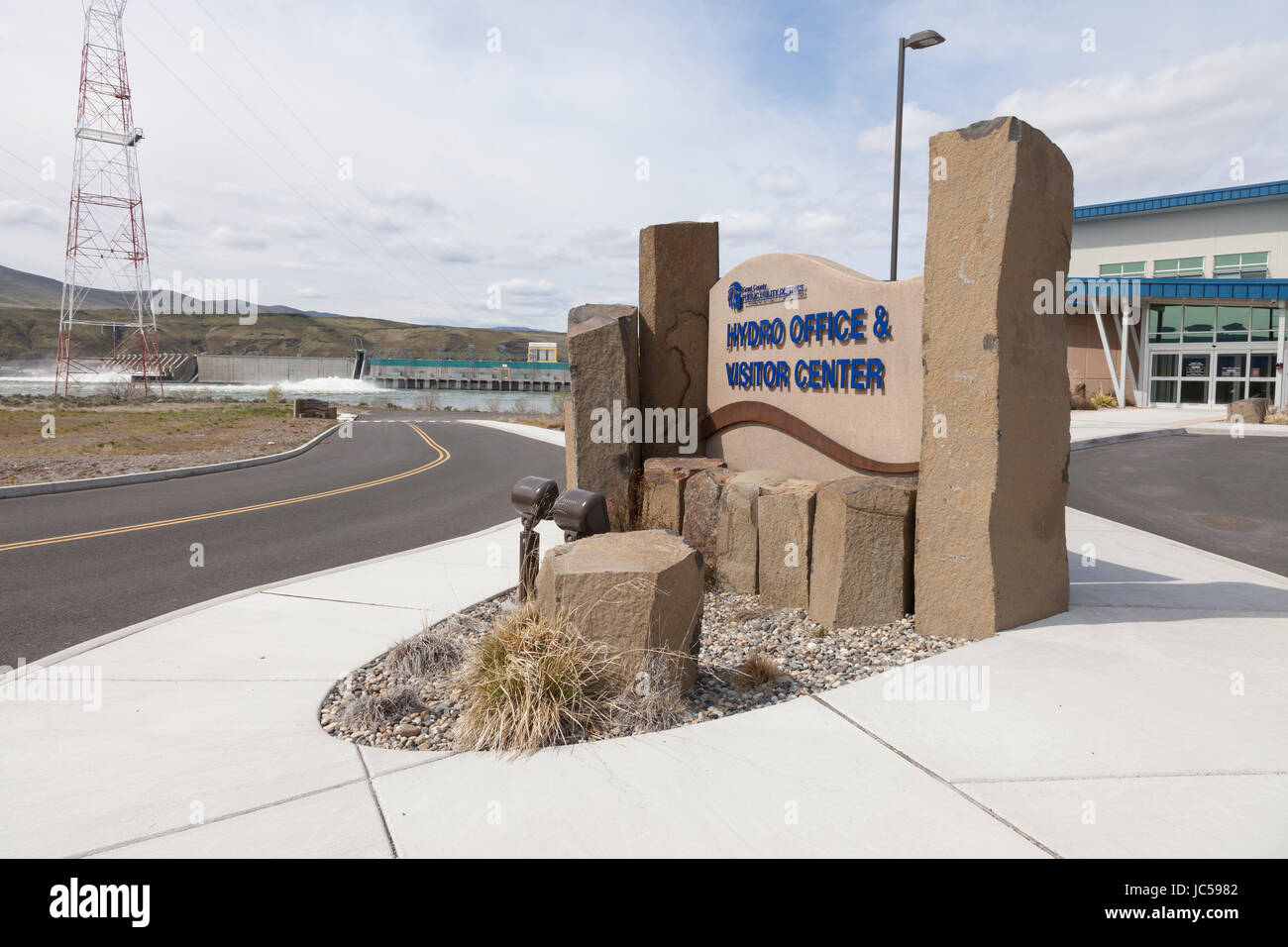 Grant County, Washington : Grant County Bureau Hydro et centre de visiteurs à Wanapum Barrage. Banque D'Images