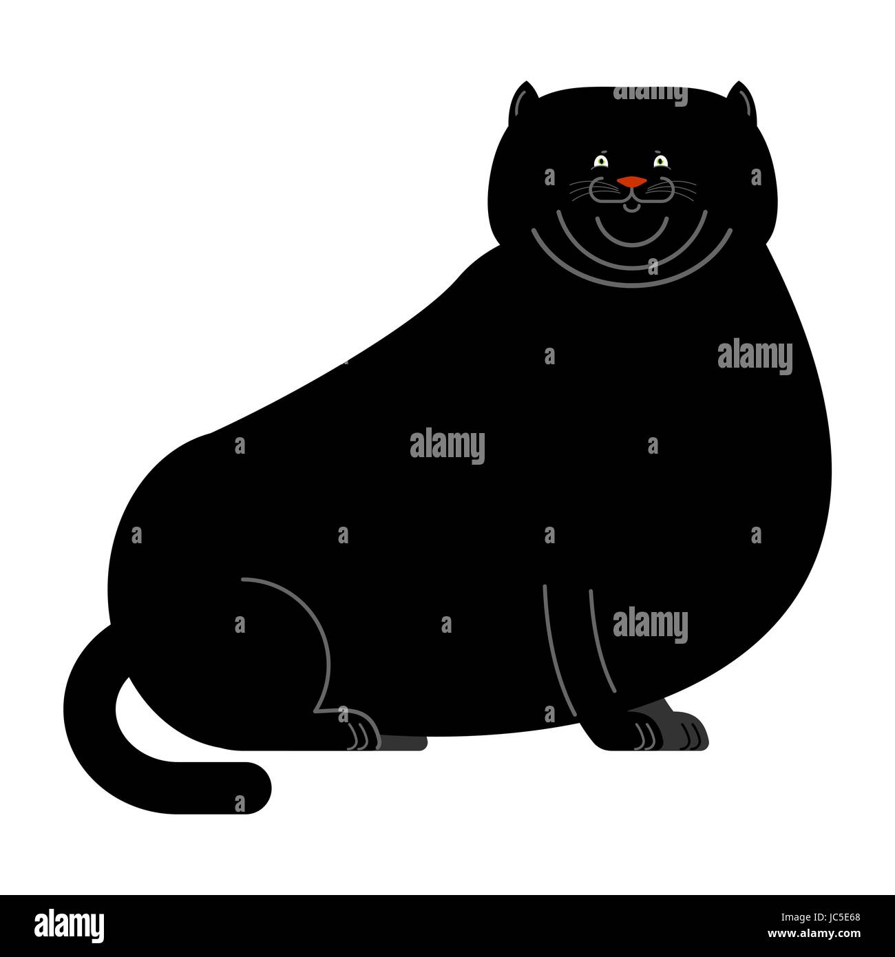Chat noir gras isolés. Gros animal épais accueil Illustration de Vecteur