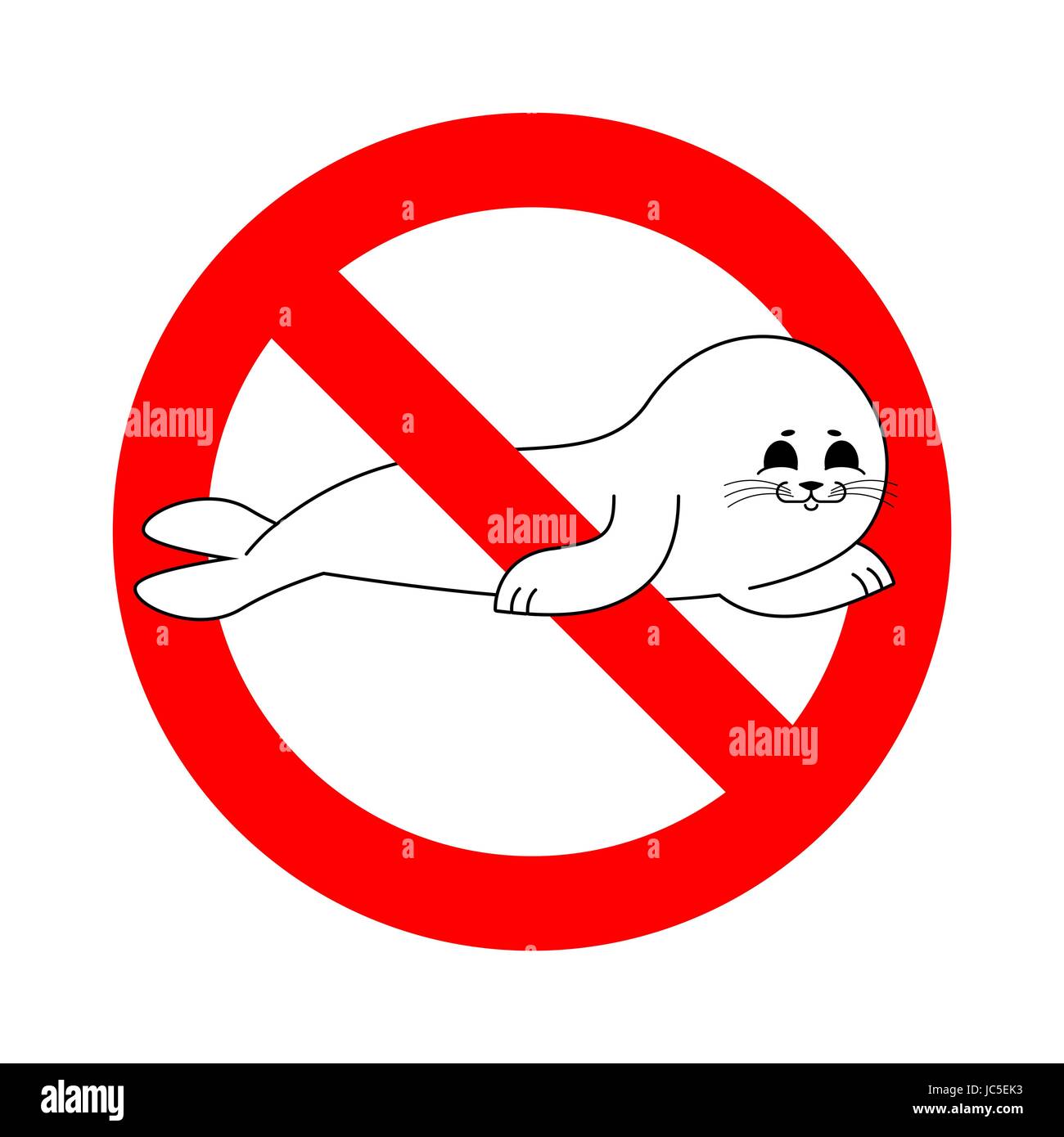 Petit arrêt veau de mer. Interdire le phoque à fourrure blanc . Panneau d'interdiction rouge Illustration de Vecteur