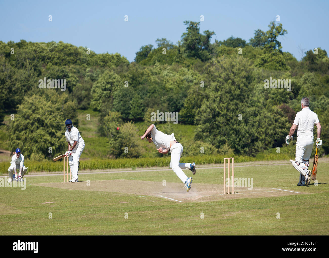 Les hommes à jouer au cricket dans Knole Park Sevenoaks. Banque D'Images