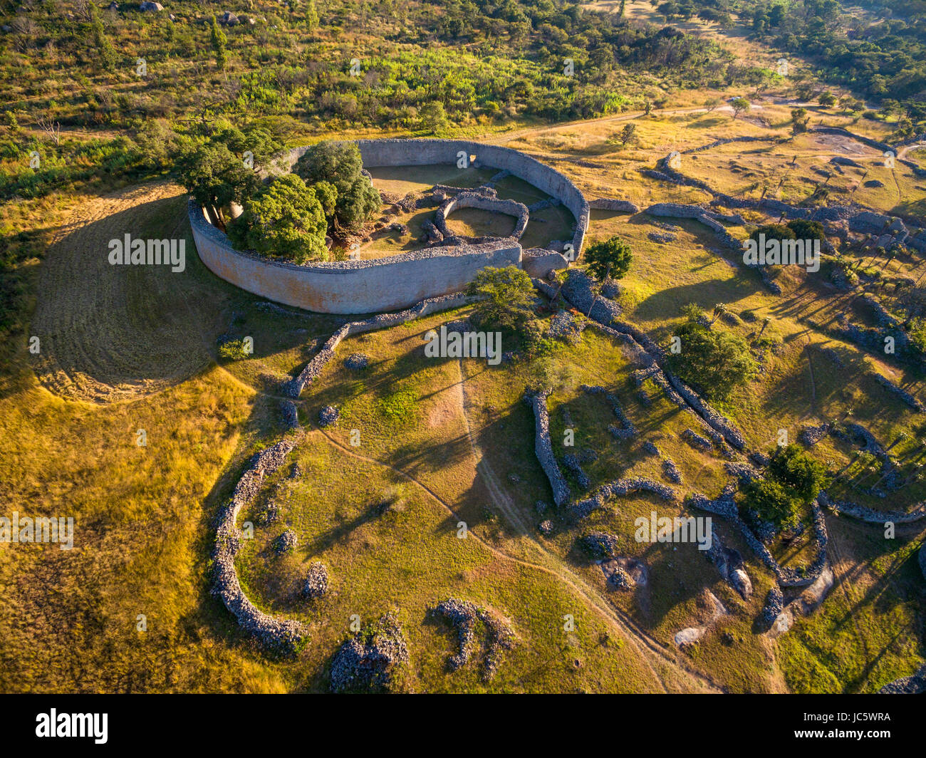 Le grand enclos au ruines du Grand Zimbabwe, Zimbabwe. Banque D'Images