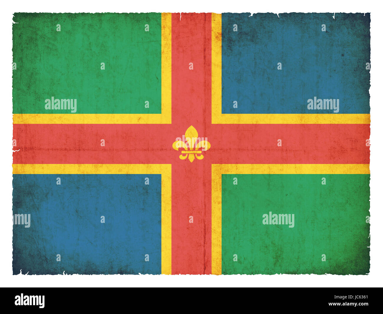 Flagge von Lincolnshire (Graftschaft Grunge-Design en Polynésie) im Banque D'Images