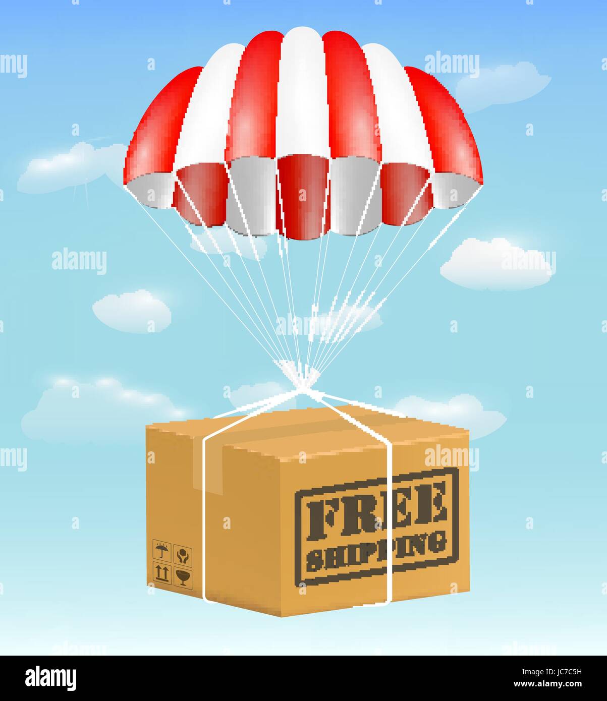 Livraison gratuite colis en carton avec parachute Illustration de Vecteur