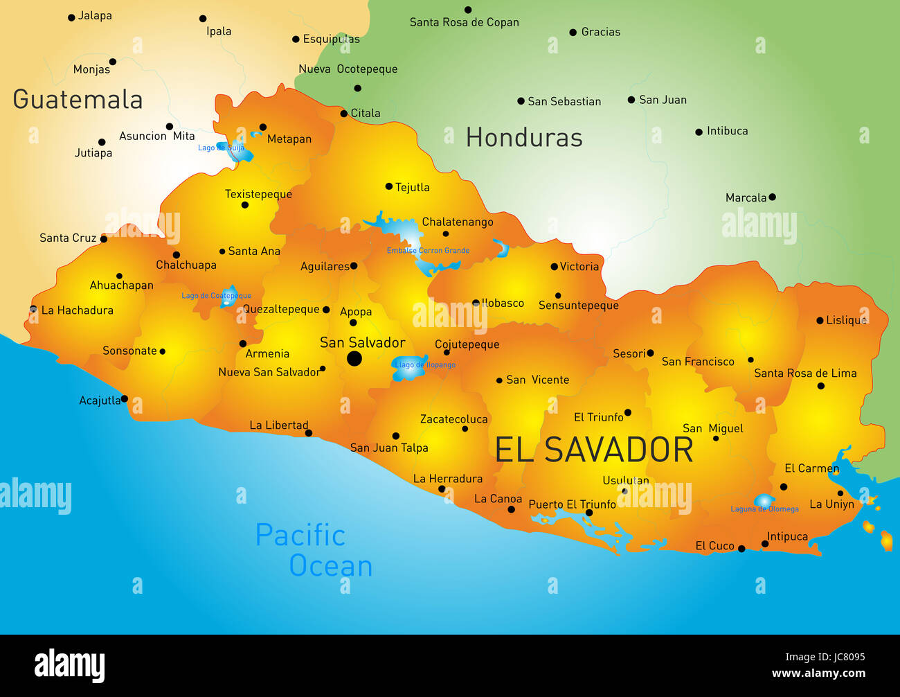 Carte couleur vecteur d'El Salvador pays Banque D'Images