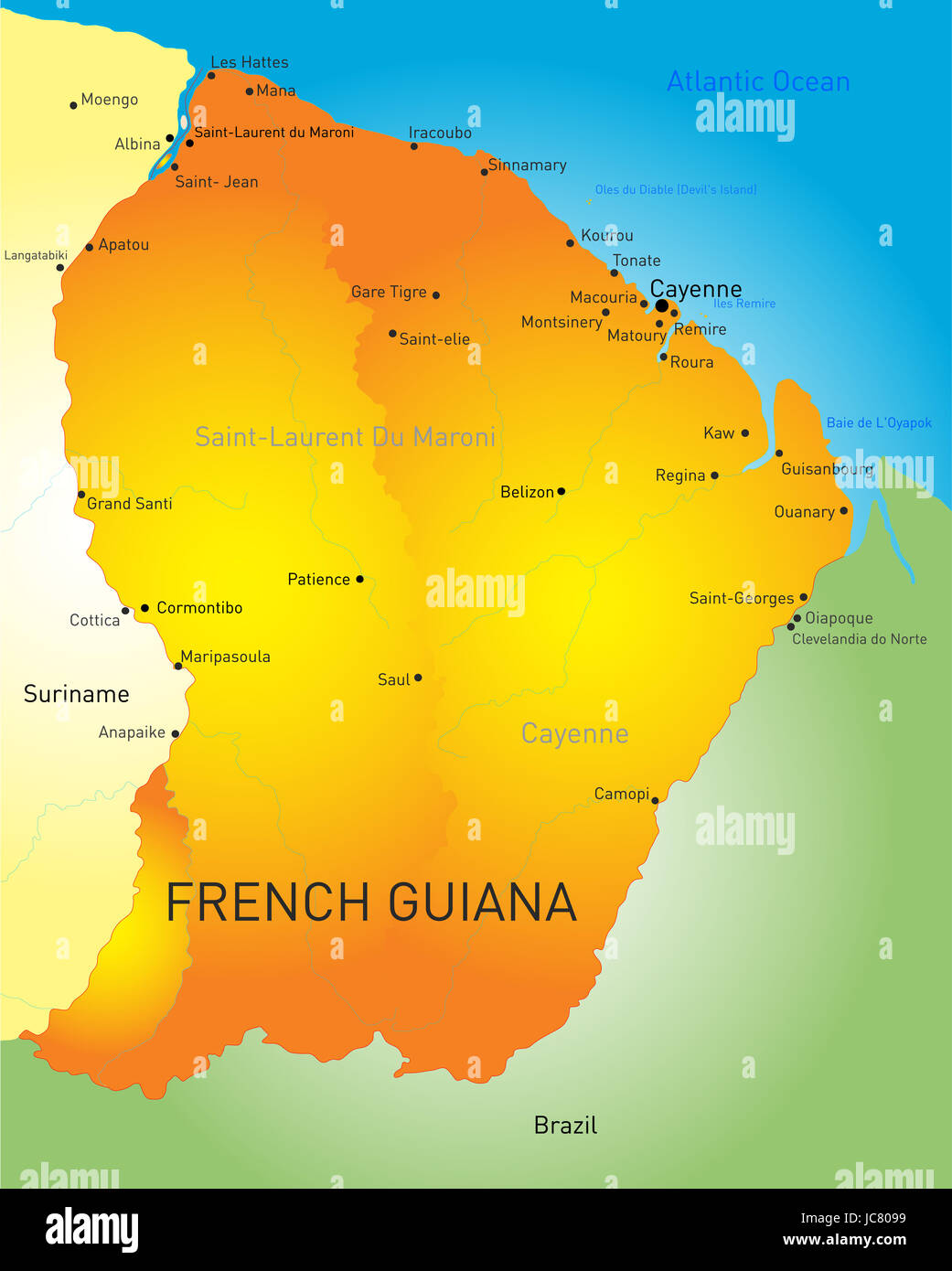 Vector carte des couleurs de Guyane pays Banque D'Images