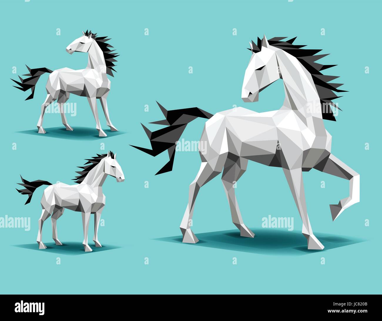 Polygone faible cheval géométrique, étalon, mare, formes 3D rig Illustration de Vecteur