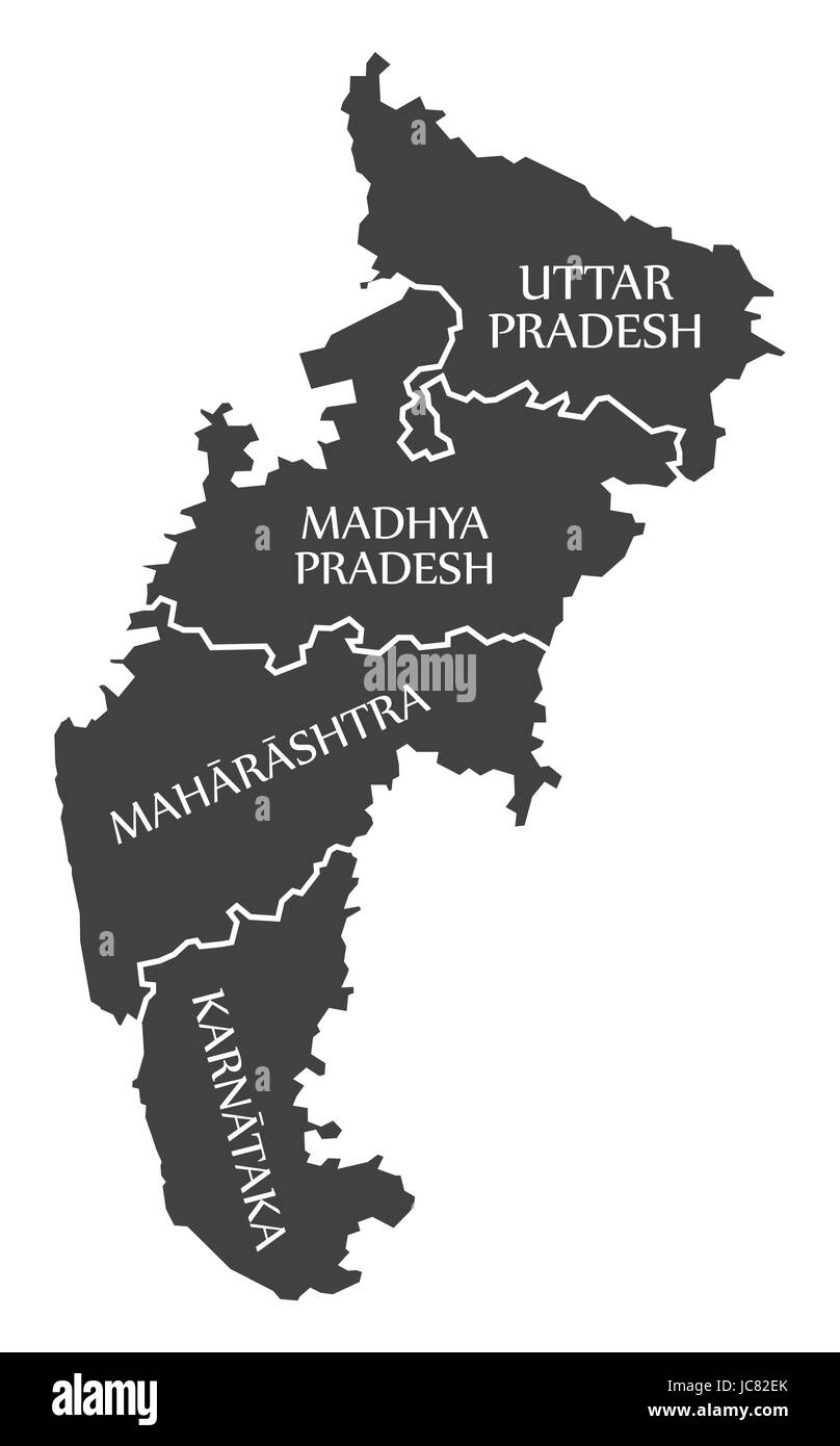 L'Uttar Pradesh, Madhya Pradesh - Karnataka Maharashtra - Illustration Carte des états indiens Illustration de Vecteur