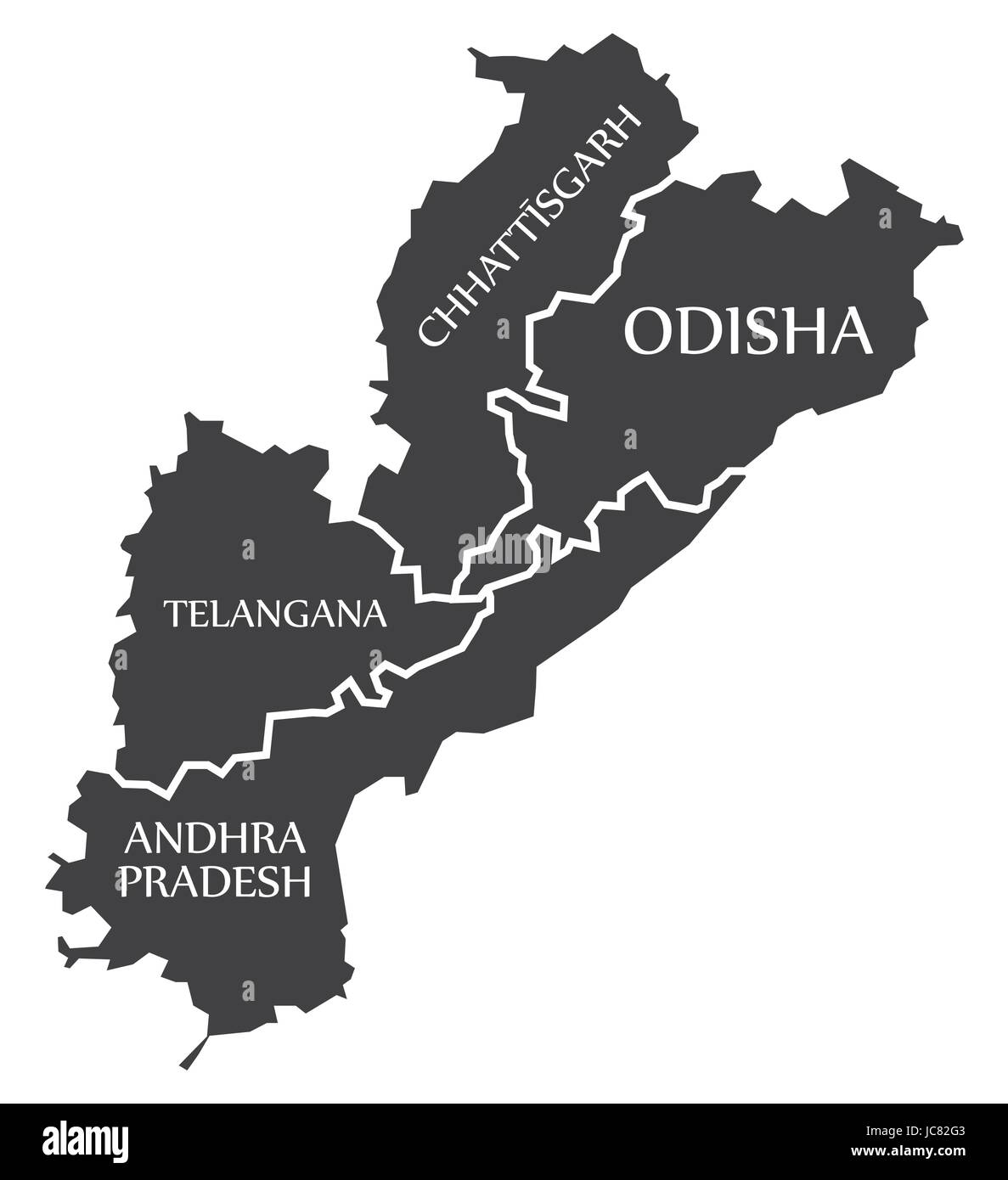 L'Andhra Pradesh - Telangana - Chhattisgarh - Carte d'Odisha Illustration d'états indiens Illustration de Vecteur