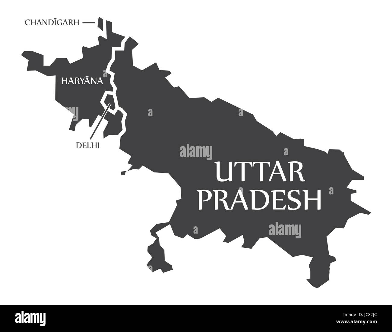 Chandigarh - Delhi - Delhi - Uttar Pradesh Map Illustration d'états indiens Illustration de Vecteur