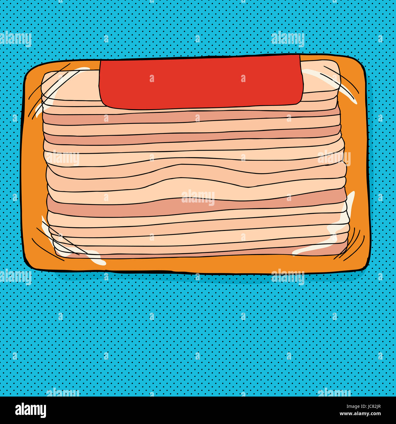 Un paquet de bacon avec étiquette vierge sur blue Banque D'Images