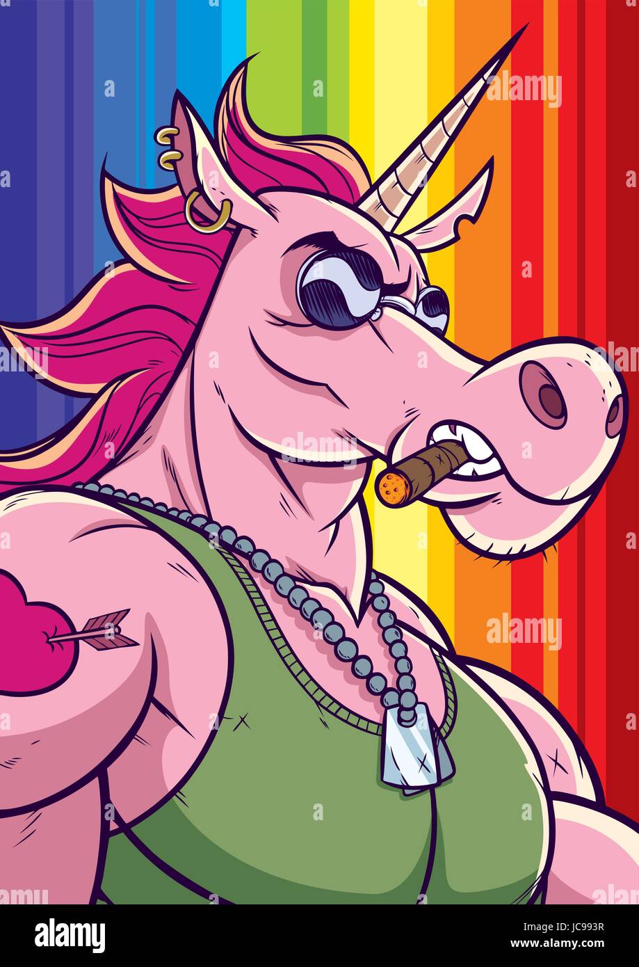 Portrait caricature de personnage soldat UNICORN. Illustration de Vecteur