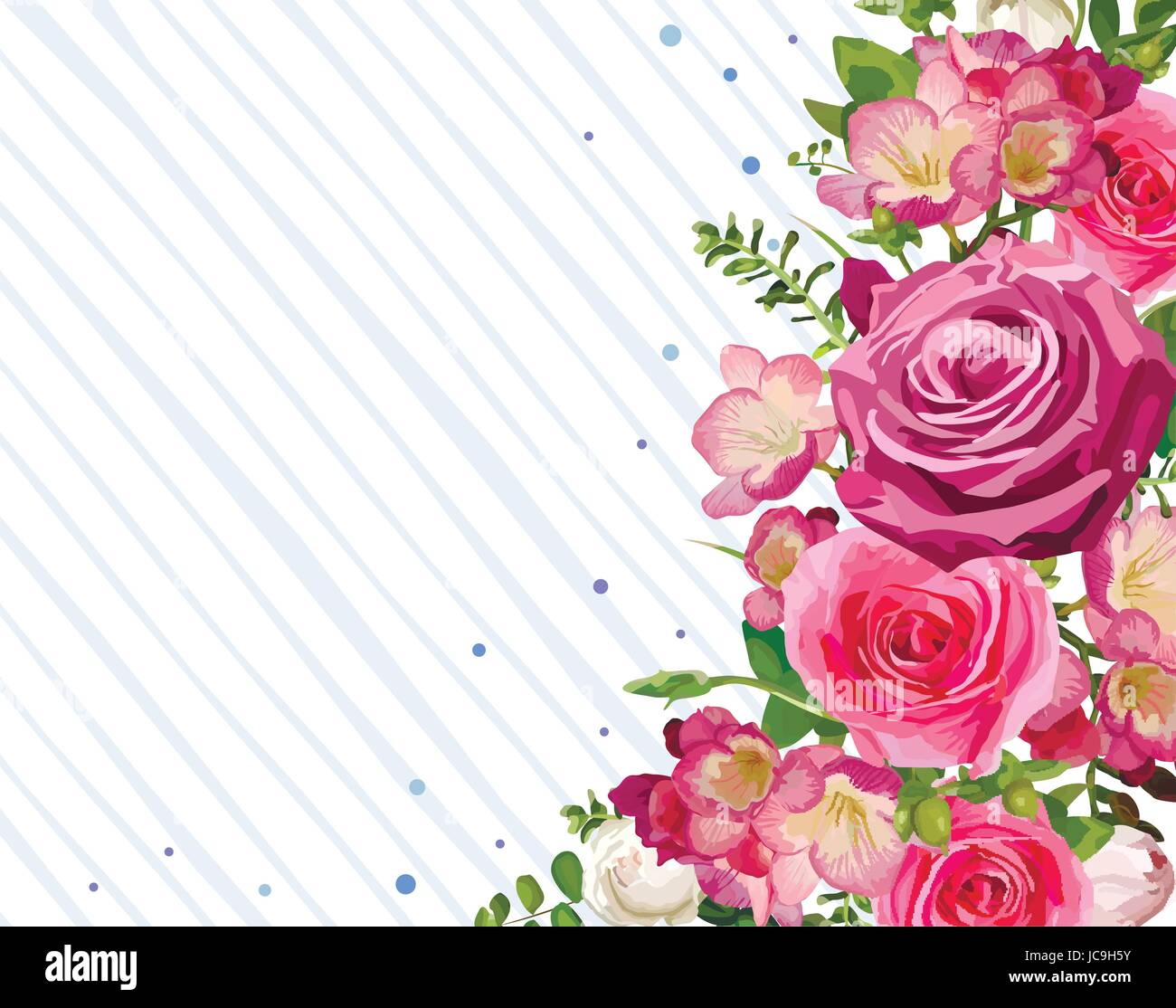 Fleur cadre toile fleur rose rose magnifique bouquet feuilles printemps été d'illustration vectorielle. Vue supérieure élégante conception horizontale aquarelle blanc Illustration de Vecteur