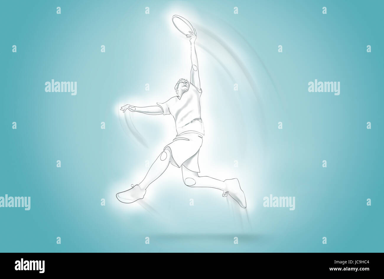 Les captures de saut homme frisbee - une ligne art Banque D'Images