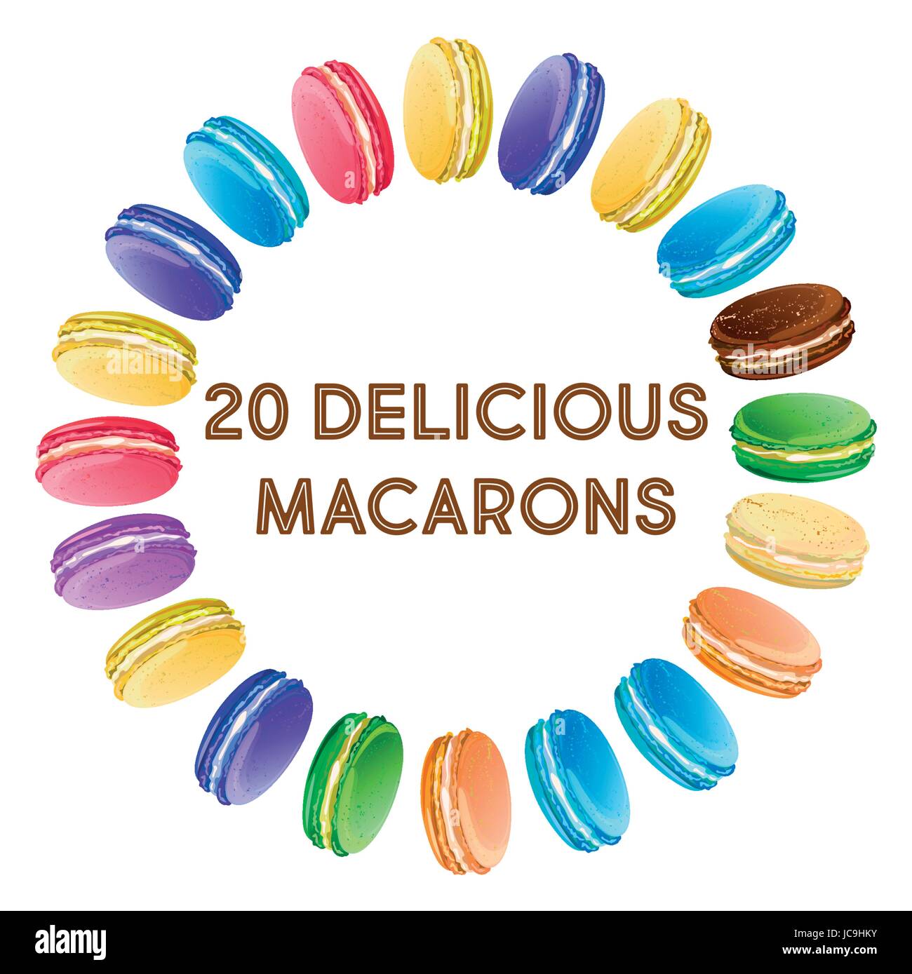 Macaron macarons macarons saveur goût cookie style inscription divers types cercle autour. Gros plan sur le côté vertical vecteur signe magnifique illustra Illustration de Vecteur