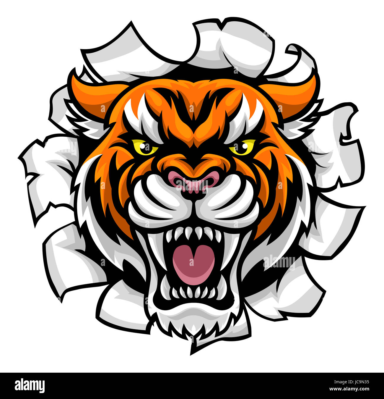 Un tigre en colère sports animal mascot briser l'arrière-plan Banque D'Images