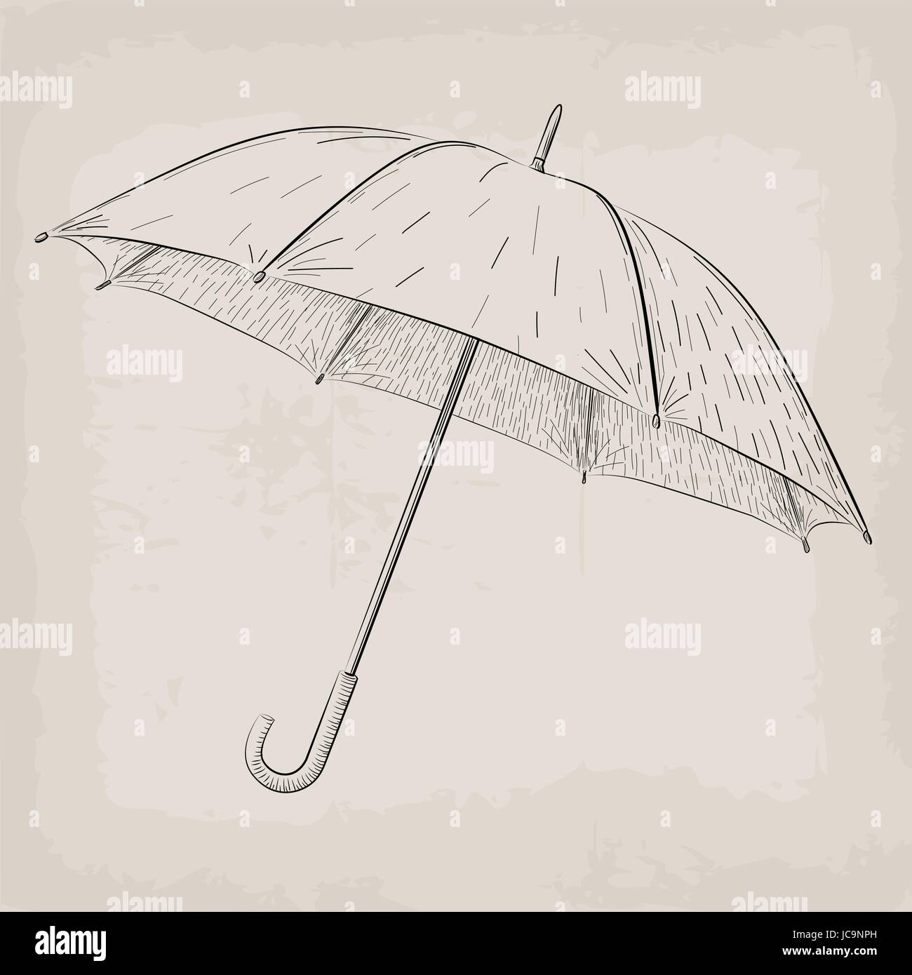 Parapluie ou parasol vintage retro noir illustration linéaire sur fond beige Illustration de Vecteur