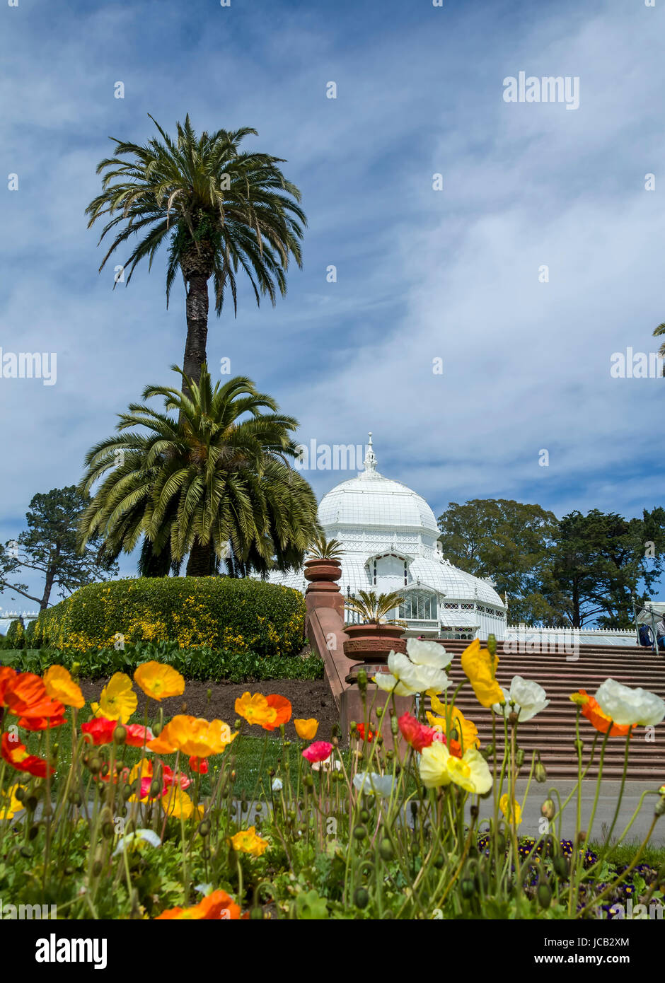 C'est une image de l'conservatoire des fleurs situé à San Francisco's Golden Gate Park. La fonction de conservatoire et plans de fleurs autour de th Banque D'Images