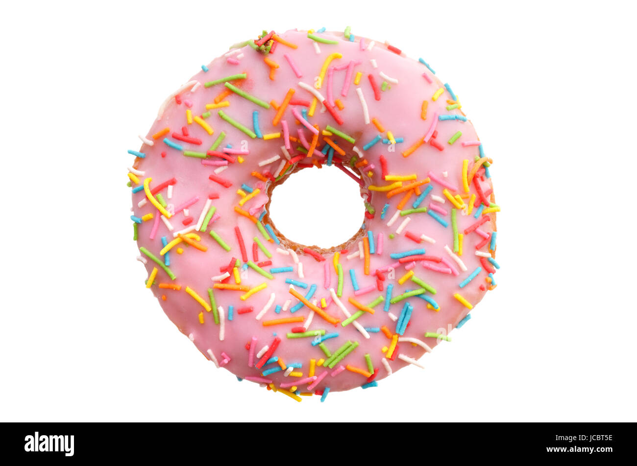 Nourriture et boissons : rose unique donut, isolé sur fond blanc Banque D'Images