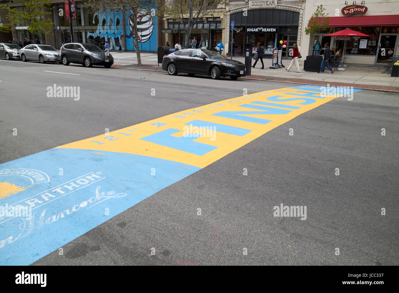 Ligne d'arrivée du marathon de Boston USA Boylston street Banque D'Images