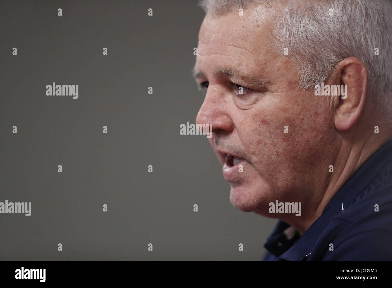 Les Lions britanniques et irlandais l'entraîneur Warren Gatland lors de la conférence de presse le stade international de Rotorua. Banque D'Images